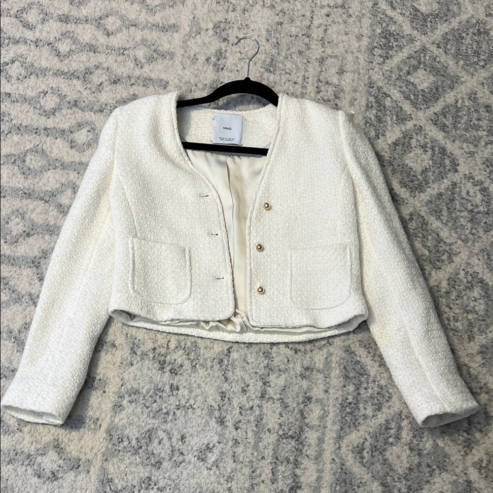 Mango White Textured Women's Blazer